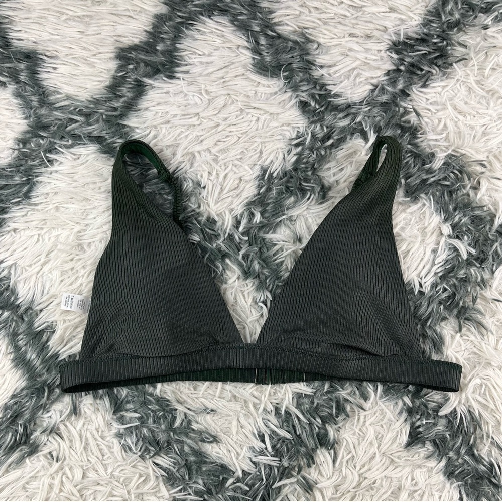 Aerie Women's Shine Rib Olive Green Bikini Top Triangle Size Large